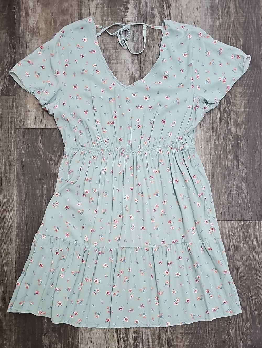 Pink Rose Light Sage Green Floral Casual Mini Dress XL